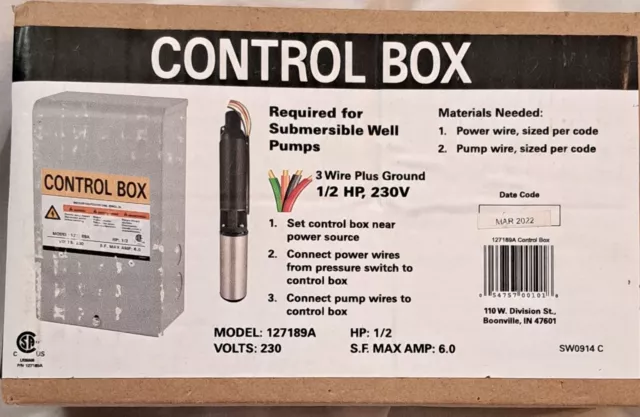 SR 126319A Control Box for 3-Wire plus ground for Submersible Well Pumps