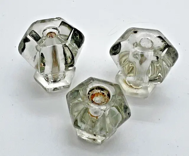 Lot 3 Mixed Vintage Antique Clear Glass Cabinet Drawer Pulls Knobs No Hardware