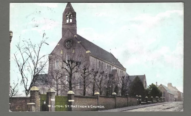 Vintage postcard Luton, St Matthew's Church, Bedfordshire.pmk Greenwich S.O 1911