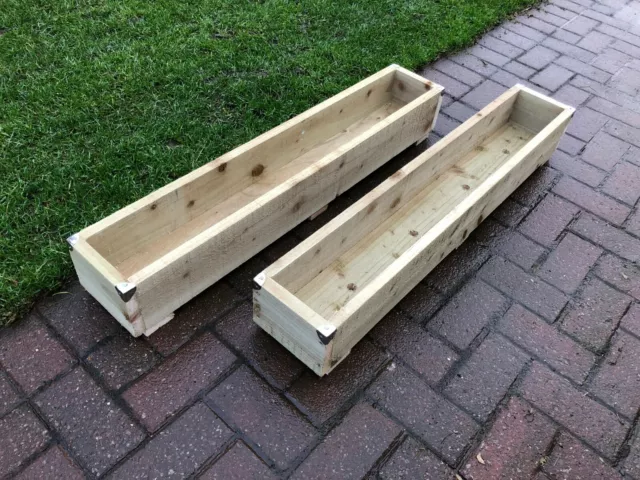 2 x Rustic Wooden Patio Planter / Window Box Pair Trough Timber Garden Flower 2