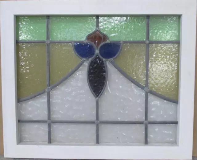 MIDSIZE OLD ENGLISH LEADED STAINED GLASS WINDOW Cute Floral 24" x 19.75"