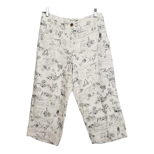 CHICOS Pants Women 0.5 Small 6 Tropical Pattern Linen Mid Rise Crop Straight Leg