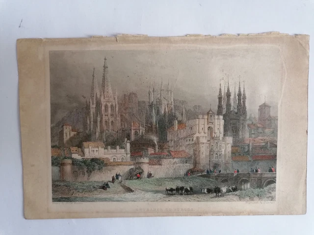Rara Incisione Entrance To Burgos Di David Roberts Incisione T. Carter Spagna