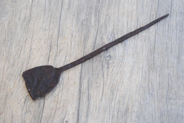 10" Vtg hand forged wrought iron spatula kitchen fireplace scraper garden tool
