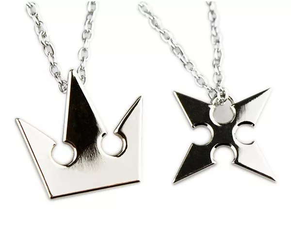 Set of 2 Kingdom Hearts Sora Crown Roxas Cross Metal Necklace Keyblade Pandent