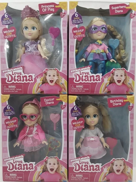 Lot of 4 Pocket Watch Love Diana PRINCESS, SUPERHERO, DOCTOR & BIRTHDAY 6" Dolls