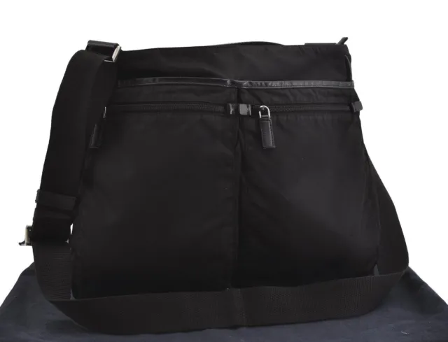 Authentic PRADA Nylon Tessuto Leather Shoulder Cross Body Bag Black Junk 2165I