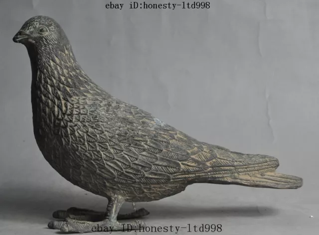 8“ chinese folk fengshui old bronze Auspicious bird Pigeon Dove lucky statue