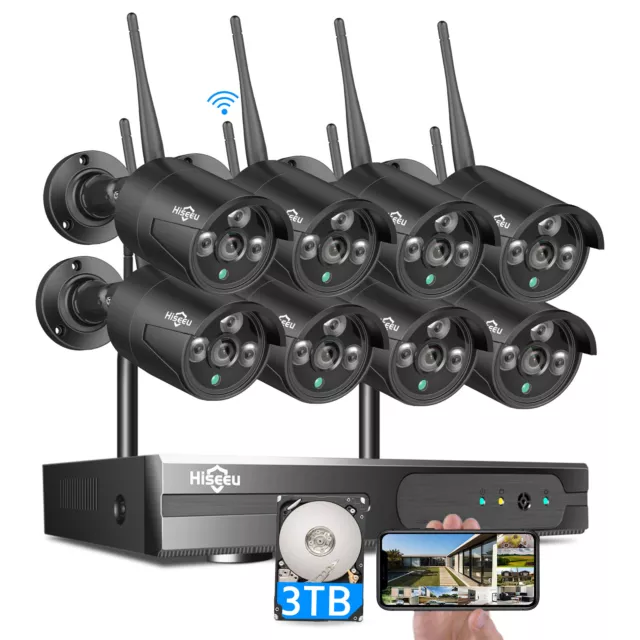 Hiseeu 3MP HD CCTV Wireless Security System WiFi Camera 10CH NVR Outdoor Lot