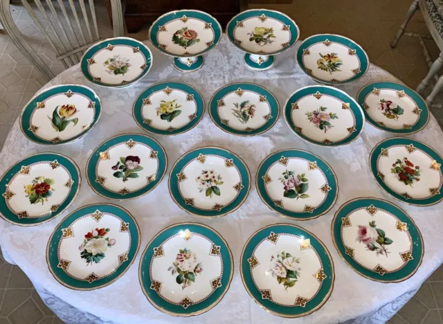 Minton Hand Painted Floral Botanical Dessert Service (18Pc) c. 1820-1825