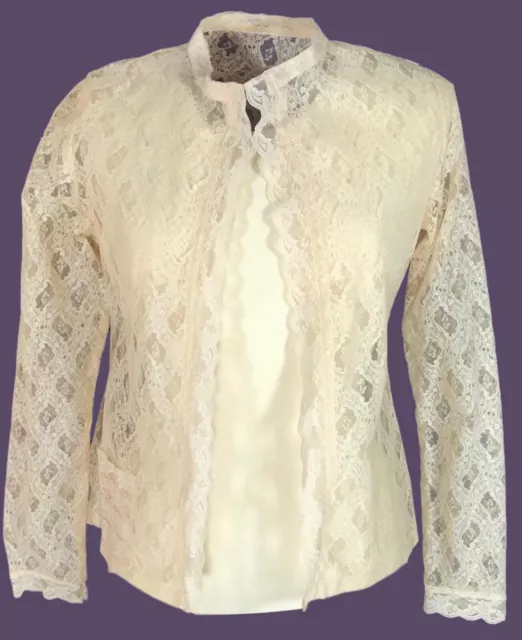 Vintage Women's Floral Lace Open Cardigan, Band Neckline,1950s Era