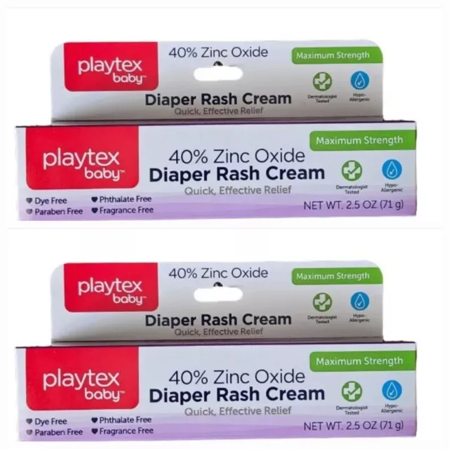 2 PACKS Of playtex baby Diaper Rash Cream Maximum Strenght 2.5 oz.