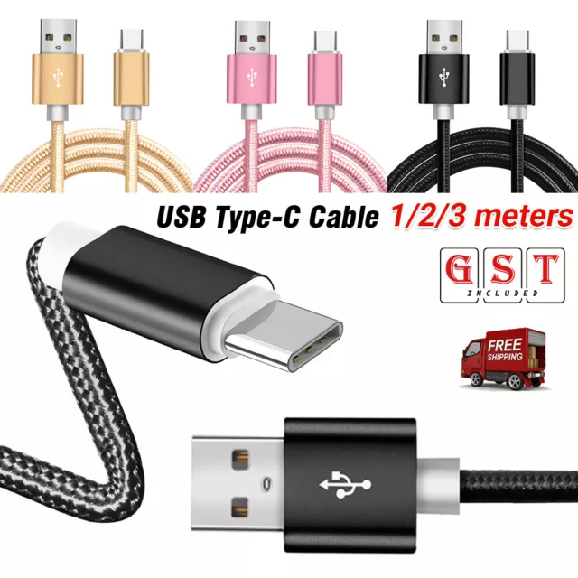 1M 2M 3M Braided USB Type C Data Charger Cable For Samsung Xiaomi Huawei Oppo AU