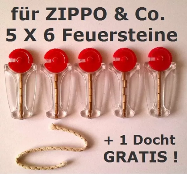 für ZIPPO & Co.- 5 X 6 Feuersteine / Flint im Spender + 1 Docht - Preisvorschlag