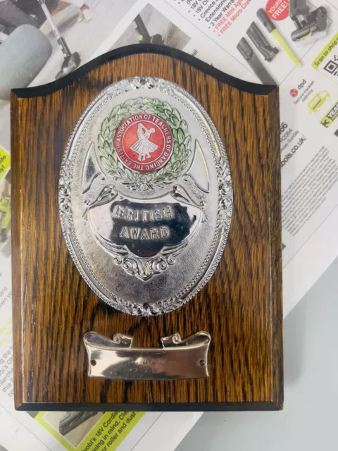 Vintage Plated Wooden Shield Trophy - Dancing Association British Award