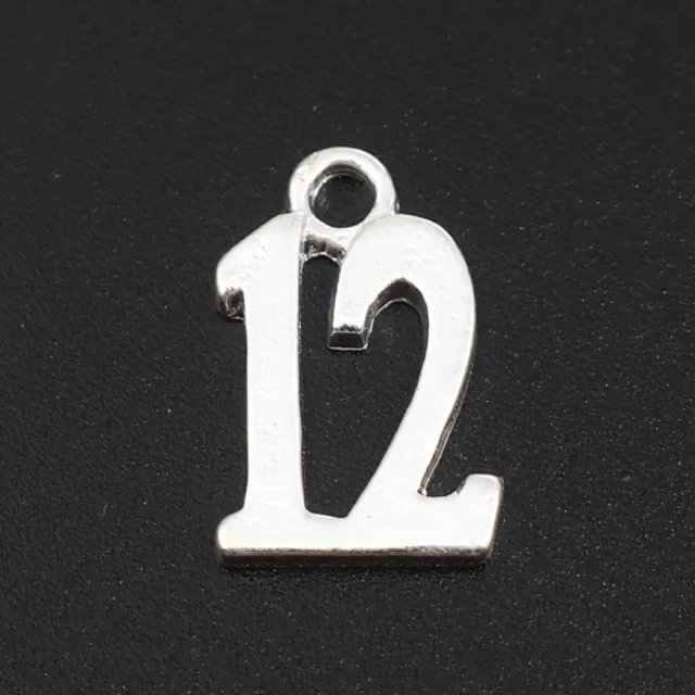 10 SILVER PLATE NUMBER 12 CHARM/PENDANT 10x15mm Birthday~Wine Glass Charms (N)