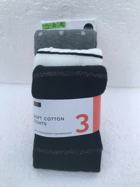 Mark and Spencer Girls Tights - 3 PAIRS - Fresh feet, Stripes Dots Size 2-3 BNWT