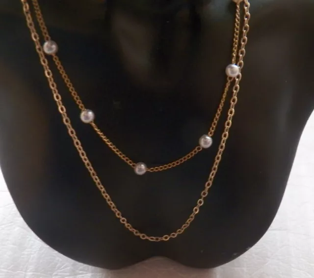 Double Gold Chain with White Beads Necklace #jewelry #fashion #necklace