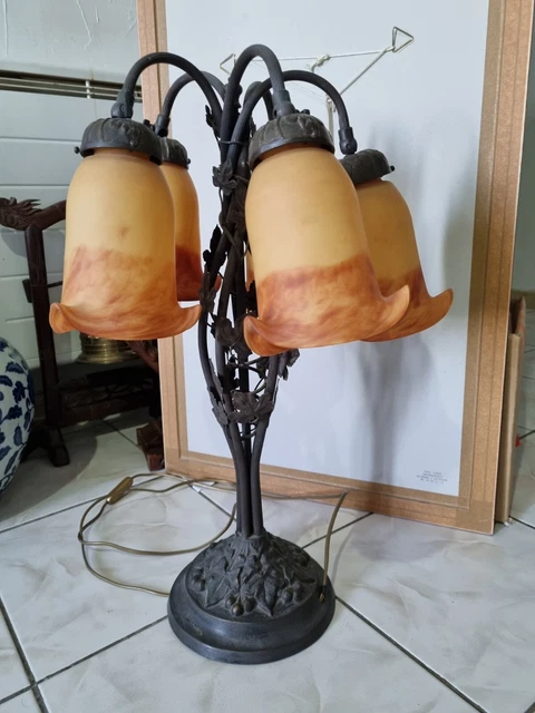 Lampe de Bureau Art Nouveau En Pate de Verre Signée Tief 62 cm