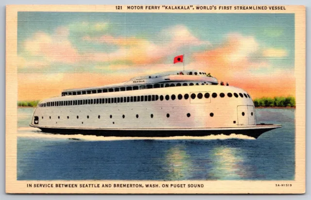 Washington~Motor Ferry Kalakala Between Seattle & Bremerton~Vtg Linen Postcard