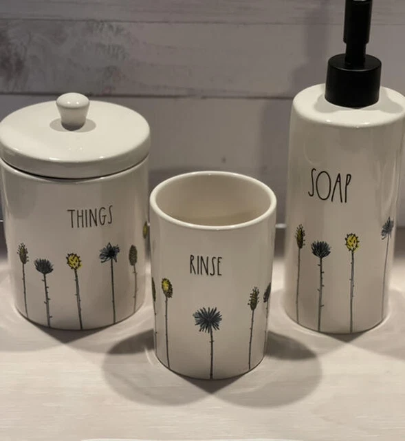 Nuevo Jabón Floral Rae Dunn 3 Piezas Cosas Enjuague Baño