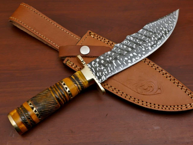 Custom Hand Made D2 Blade Steel Hunting Knife- Stained Camel Bone  - Za-3296