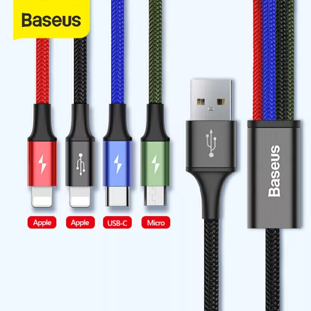 Baseus 4 in 1 Multi USB Charger Charging Cable Cord for iPhone Micro USB Android