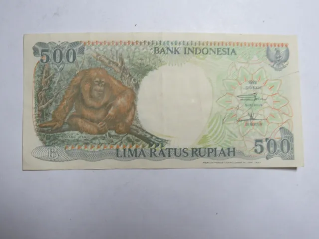 Old Indonesia Paper Money Currency - #128f 1992/1997 500 Rupiah Orangutan NicCrc