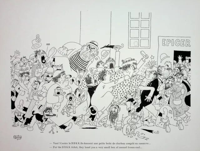 [HUMOUR] Albert DUBOUT :  Bagarre à l'épicerie, LITHOGRAPHIE signée, 1944