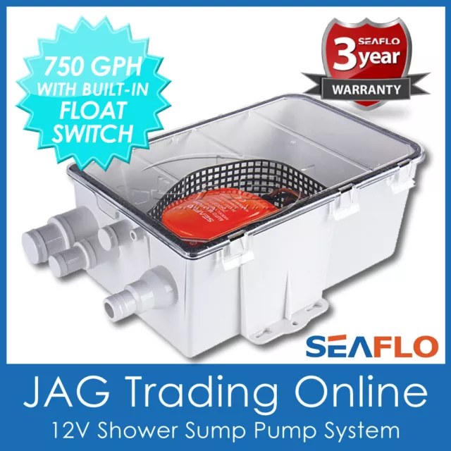 SEAFLO 12V 750GPH SHOWER SUMP PUMP SYSTEM AUTO BILGE/DRAIN BOX - Boat/Caravan/RV