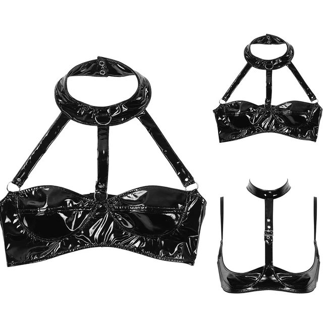 Superbe soutien-gorge corset femme look humide tasse ouverte hauts bustier pour