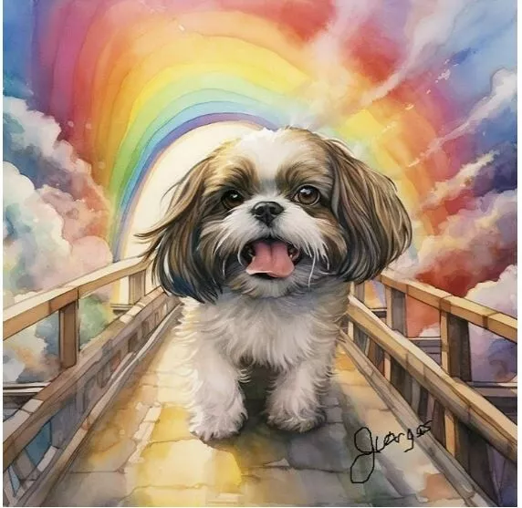 Watercolor Shih Tzu Rainbow Bridge Painting Art Print 8x11 inch