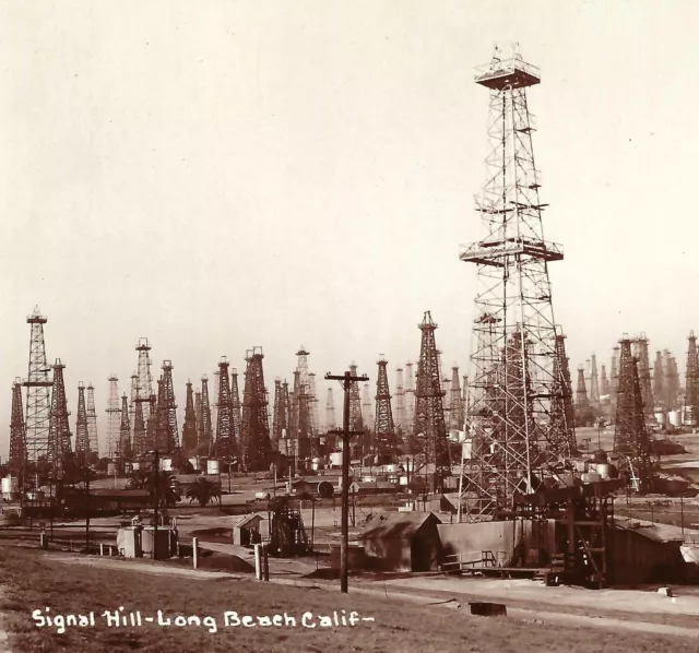 CA Signal Hill Long Beach Oil Field Derricks PeV PV X-98 c1940s RPPC Postcard