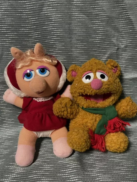 Jim Henson Plush 1987 BABY FOZZIE BEAR & BABY MISS PIGGY Vintage Muppet Baabies