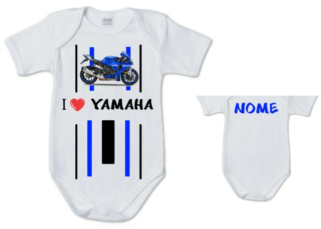 body tuta tutina bimbo neonato Yamaha r1 moto gp cotone stampa nome bambino