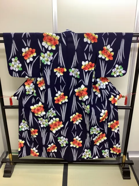 Japanese Vintage Kimono cotton Yukata tradition flower dirt Height 59.84inch