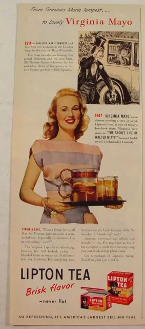 1947 Lipton Tea VIRGINIA MAYO & Marie Tempest Print Ad