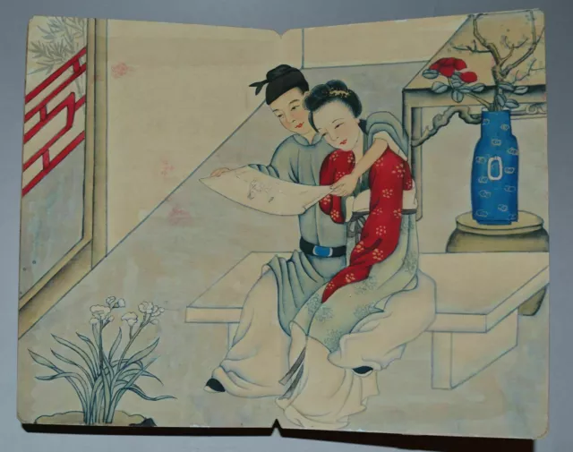 QING DYNASTY ALBUM FLODING BOOK"Couples Story"FOLK TRADITIONAL PAINTING CHINA 2