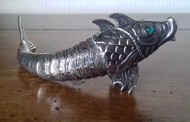 Pendentif Poisson Articulé Argent émaillé Début 20ème - Bijou Ancien, Occasion