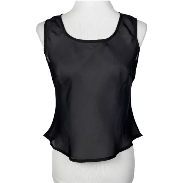 Vintage Y2K Sheer Mesh Top Womens M Goth Grunge Punk Black Crop Tank Shirt