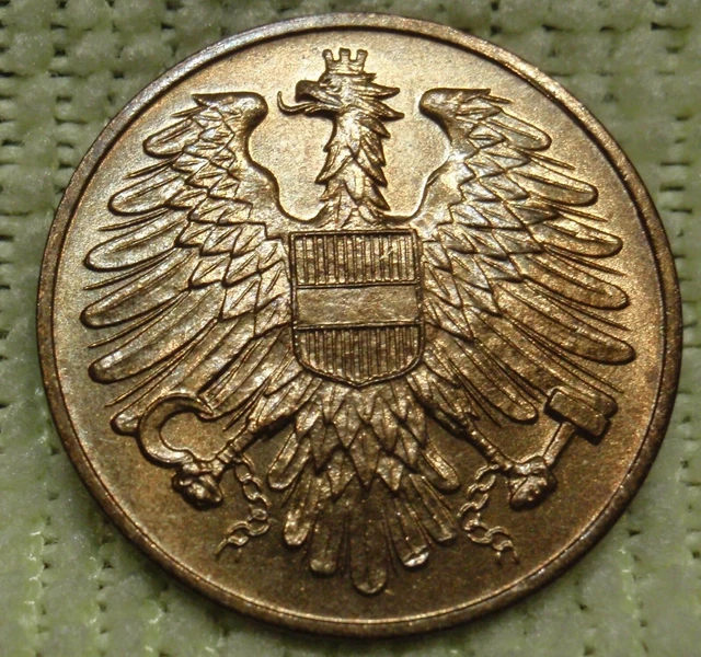 1954 Austria 20 Groschen Aluminum Bronze BU Uncirculated Imperial Eagle Hammer.