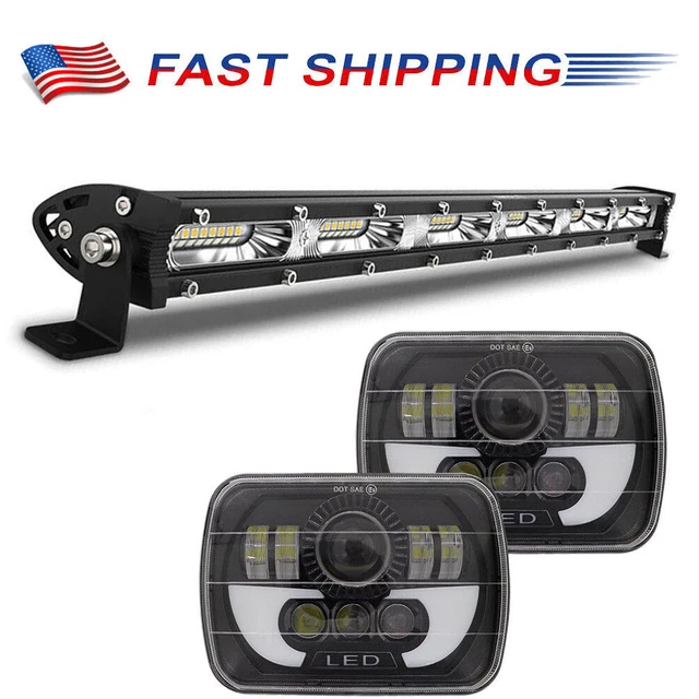 For Chevy Express Cargo Van 7x6" 5x7 LED Headlight Hi/Lo Beam+ 20" LED Light Bar