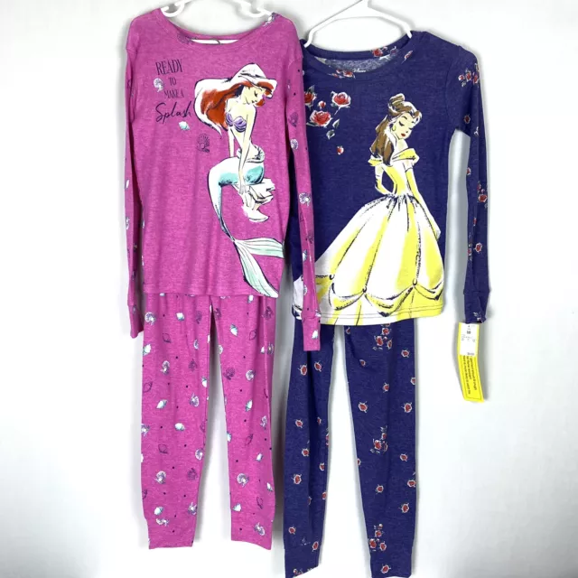 Disney Princess Little Girls Belle The Little Mermaid Ariel Pajama Set x 2 SZ 10