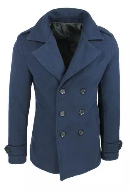 Cappotto giacca uomo slim fit blu casual giubbotto trench blazer doppiopetto