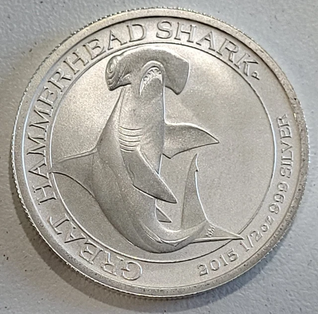 🦈 Great Hammerhead Shark 🦈 2015 Australian 1/2oz .999 Fine Silver Round Coin