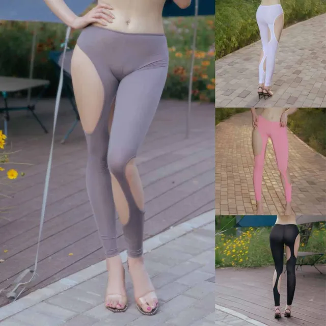 Women's Transparent Skinny Pants Soft Nylon Sheer See Through Leggings