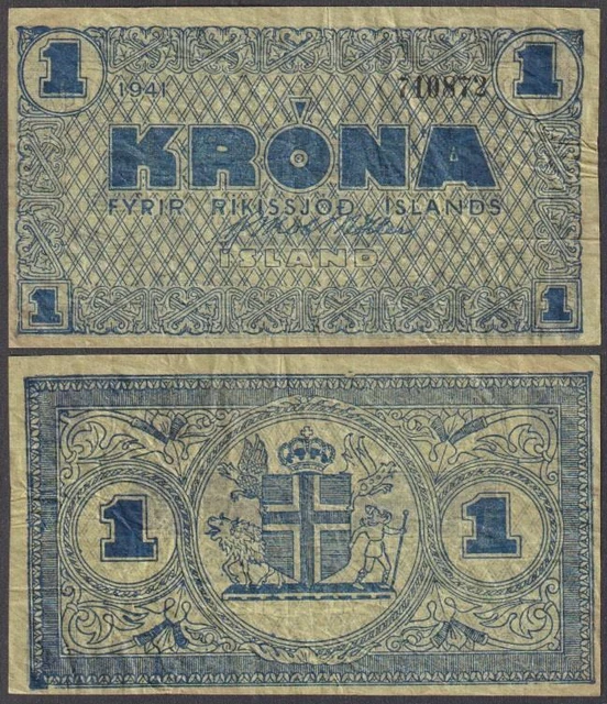 Iceland, 1 Krona, 1941, VF++, P-22(k)