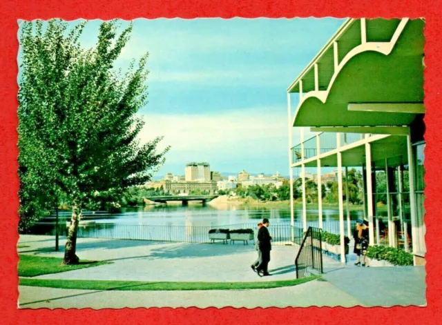 1977 used ADELAIDE SA postcard RESTAURANT Torrens Lake sky line SOCCER Elizabeth