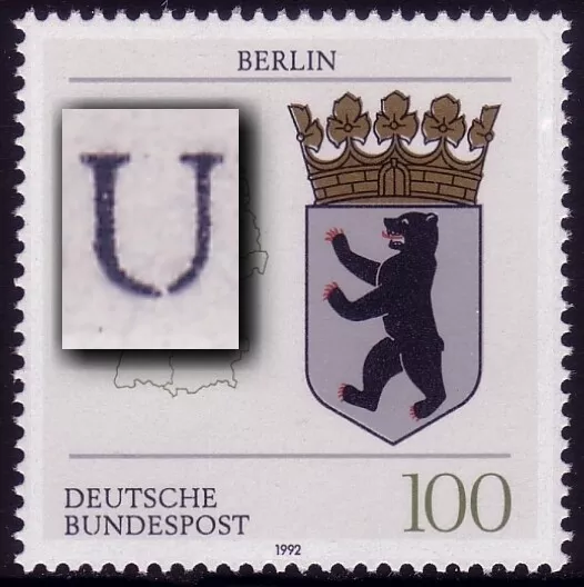 1588 Berlin mit PLF gebrochenes U in BUNDESPOST, Feld 16, **