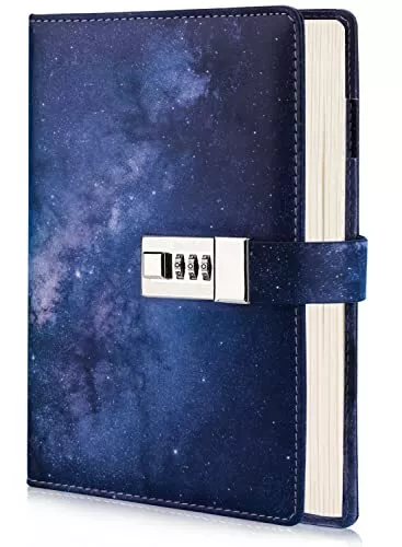 A5 Leather Journal Diary with Combination Lock Refillable Notebook for Travel